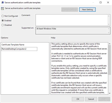 remote desktop authentication certificate